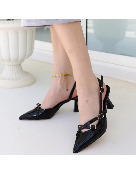 Liwan Siyah Rugan Topuklu Ayakkabı Kadın Terlik