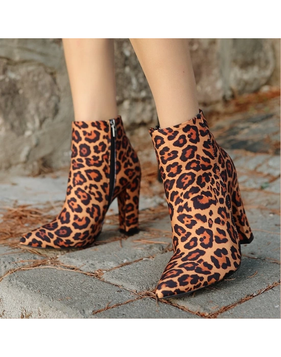 Loora Leopar Saten Topuklu Kadın Bot