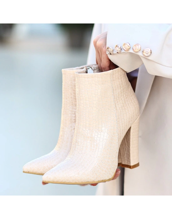 Loora Ten Rugan Desenli Topuklu Kadın Bot