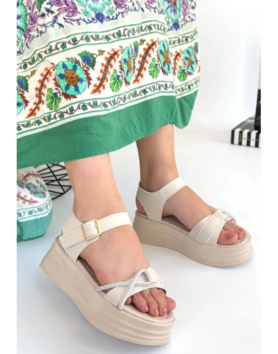 Luno Bej Cilt Kemerli Kadın Sandalet