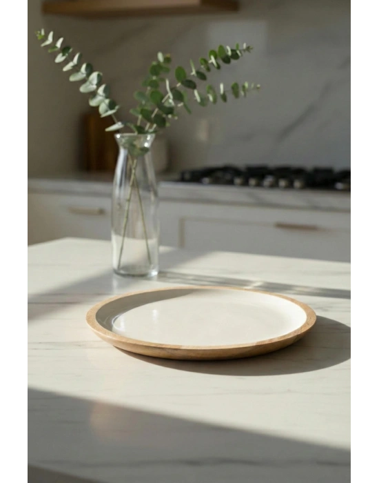 Mango Agacı Servis Tabağı & Sunum Tabağı 25 Cm Krem