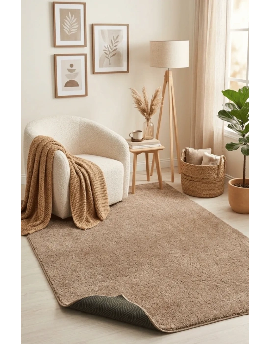 Mars-KAHVE-Premium Kadifemsi Halı Oturma Odası-Salon-Mutfak-Kaymaz Taban -Yıkanabilir-Modern