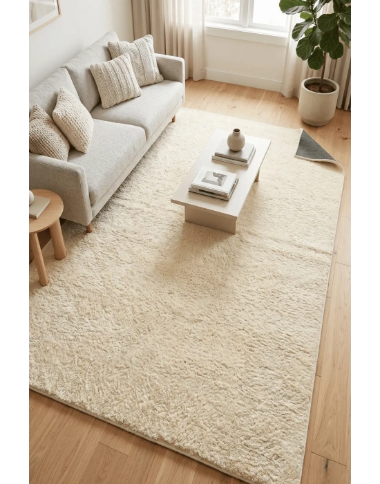 Mars-KREM-Premium Kadifemsi Halı Oturma Odası-Salon-Mutfak-Kaymaz Taban -Yıkanabilir-Modern