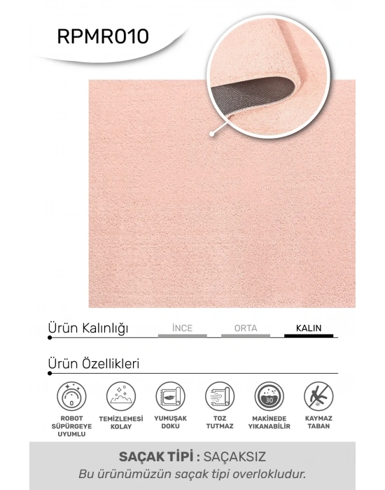 Mars-PEMBE-Premium Kadifemsi Halı Oturma Odası-Salon-Mutfak-Kaymaz Taban -Yıkanabilir-Modern