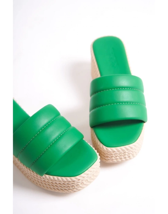 Mendal Yeşil Cilt Dolgu Topuk Kadın Terlik