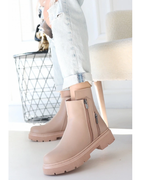 Menta Nude Cilt Fermuar Aksesuarlı Kadın Bot