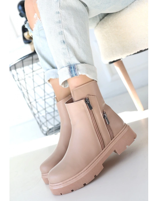 Menta Nude Cilt Fermuar Aksesuarlı Kadın Bot