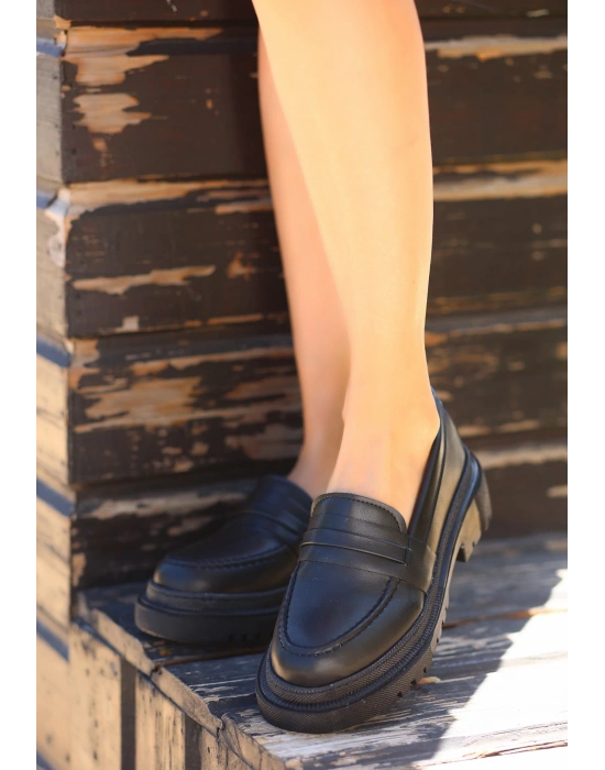 Meos Siyah Cilt Ayakkabı Kadın Babet