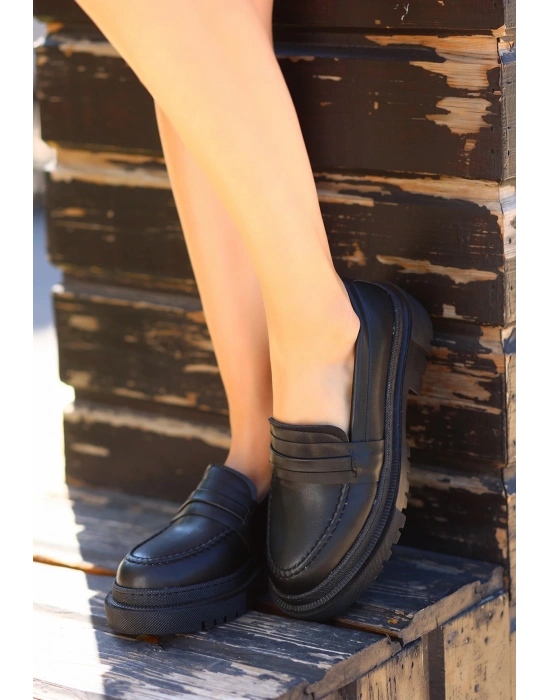 Meos Siyah Cilt Ayakkabı Kadın Babet