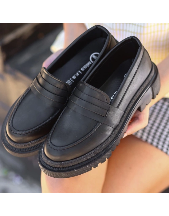 Meos Siyah Cilt Ayakkabı Kadın Babet