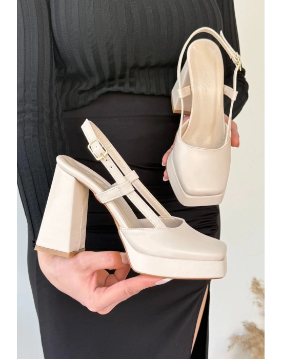 Mety Bej Cilt Kadın Topuklu Ayakkabı