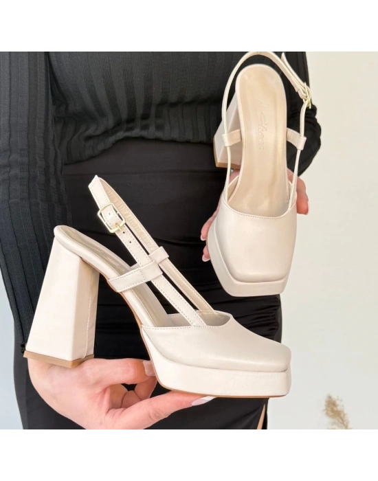 Mety Bej Cilt Kadın Topuklu Ayakkabı