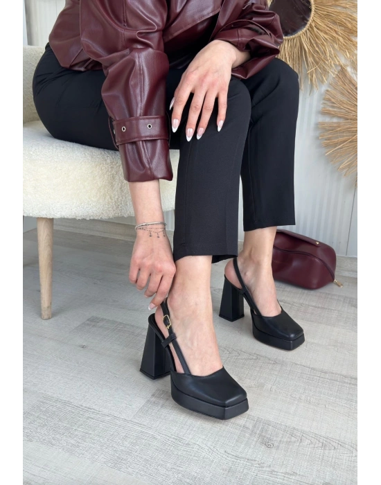 Mety Siyah Cilt Kadın Topuklu Ayakkabı