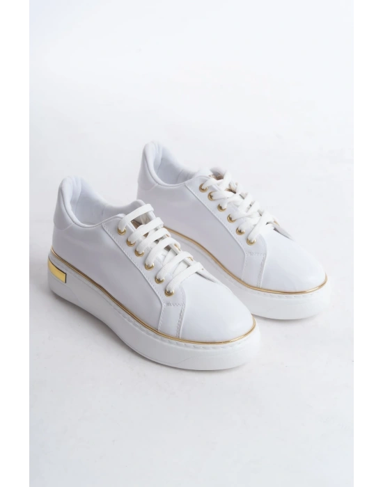 MINA Bağcıklı Ortopedik Taban Kadın Sneaker Spor Ayakkabı  CBT - Beyaz/Altın