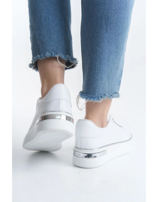 MINA Bağcıklı Ortopedik Taban Kadın Sneaker Spor Ayakkabı  CBT - Beyaz/Gümüş