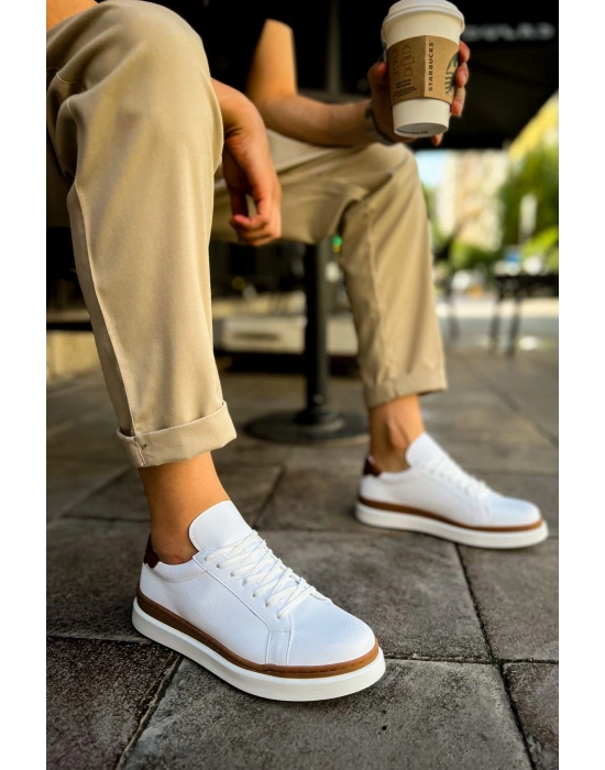 MN979 - Santoni GBT Spor Erkek Ayakkabı BEYAZ/TABA