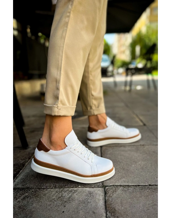 MN979 - Santoni GBT Spor Erkek Ayakkabı BEYAZ/TABA