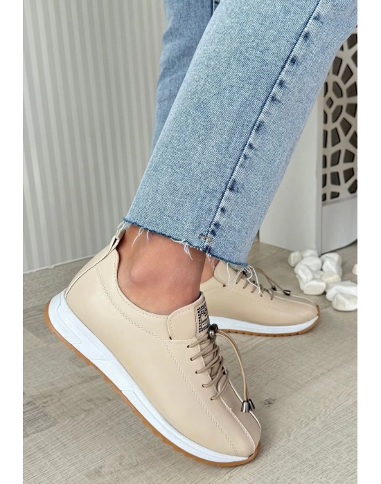 Monya Bej Cilt Bağcıklı Kadın Spor Ayakkabı