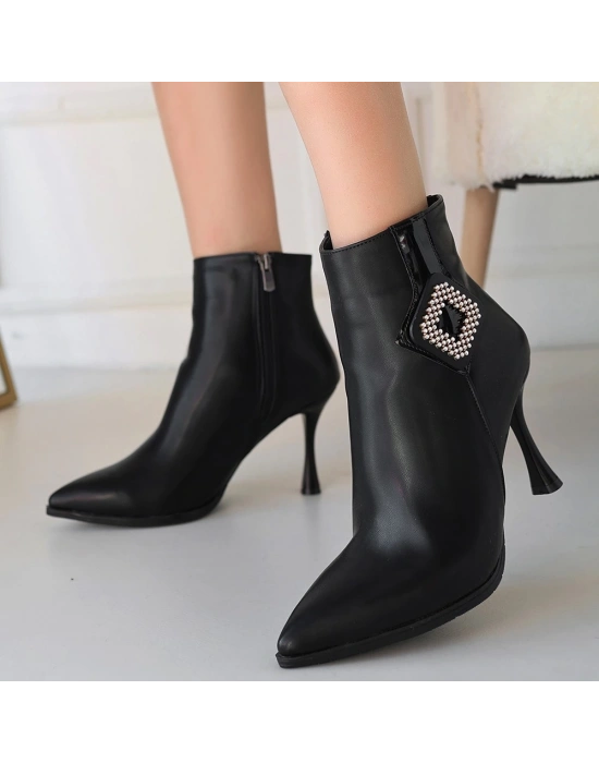 Moose Siyah Cilt Topuklu Kadın Bot