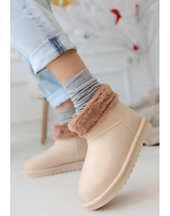 Mordi Bej Oval Burunlu Su Geçirmez İçi Kürklü Kadın Bot