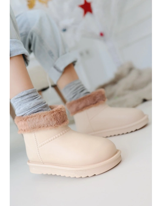 Mordi Bej Oval Burunlu Su Geçirmez İçi Kürklü Kadın Bot