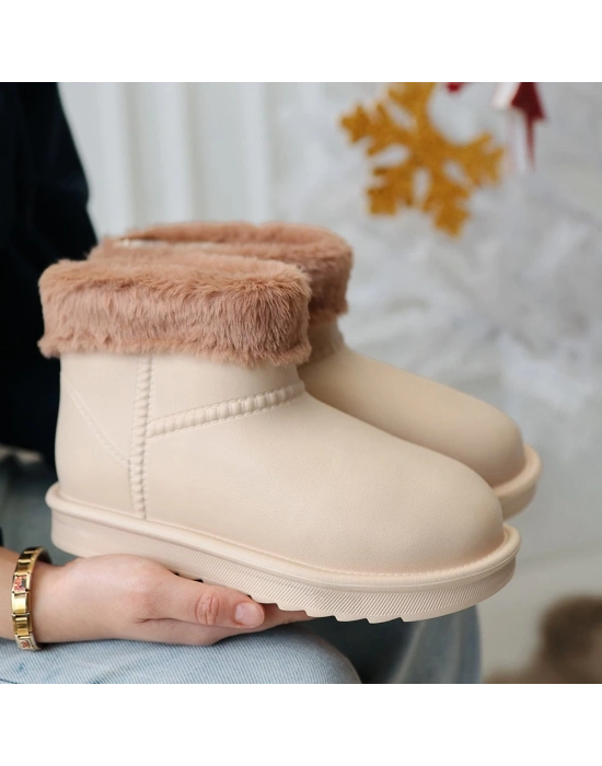 Mordi Bej Oval Burunlu Su Geçirmez İçi Kürklü Kadın Bot