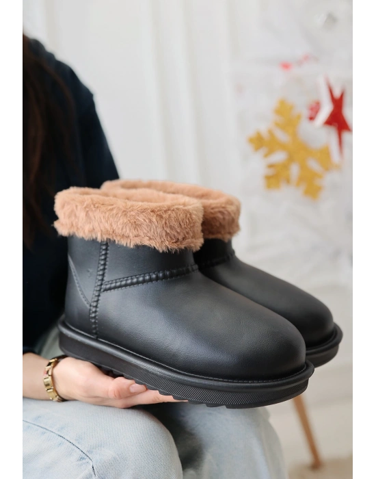 Mordi Siyah Oval Burunlu Su Geçirmez İçi Kürklü Kadın Bot