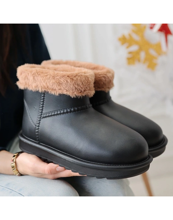 Mordi Siyah Oval Burunlu Su Geçirmez İçi Kürklü Kadın Bot