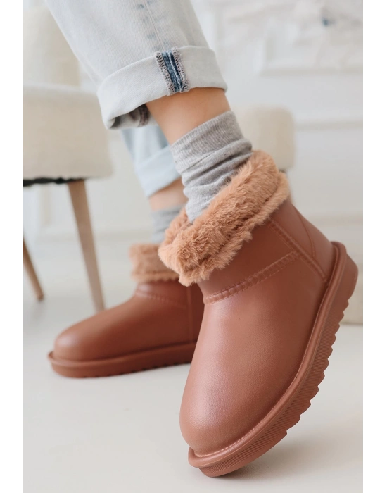 Mordi Taba Oval Burunlu Su Geçirmez İçi Kürklü Kadın Bot