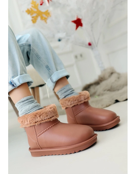 Mordi Taba Oval Burunlu Su Geçirmez İçi Kürklü Kadın Bot