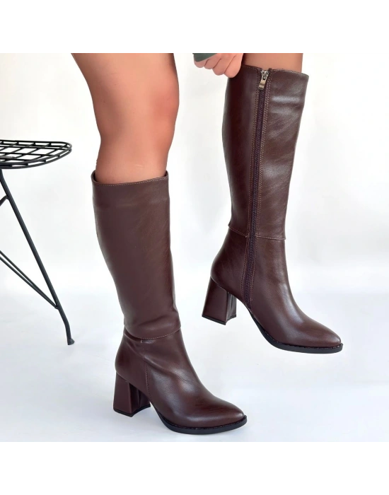 Morena Acı Kahve Cilt Topuklu Çizme