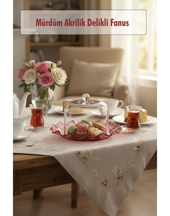 Mürdüm Akrilik Delikli Fanus Sunum ve Saklama Kabı - 2 Parça