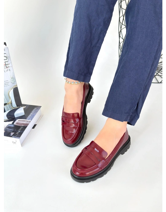 Narli Bordo Rugan Oxford Ayakkabı