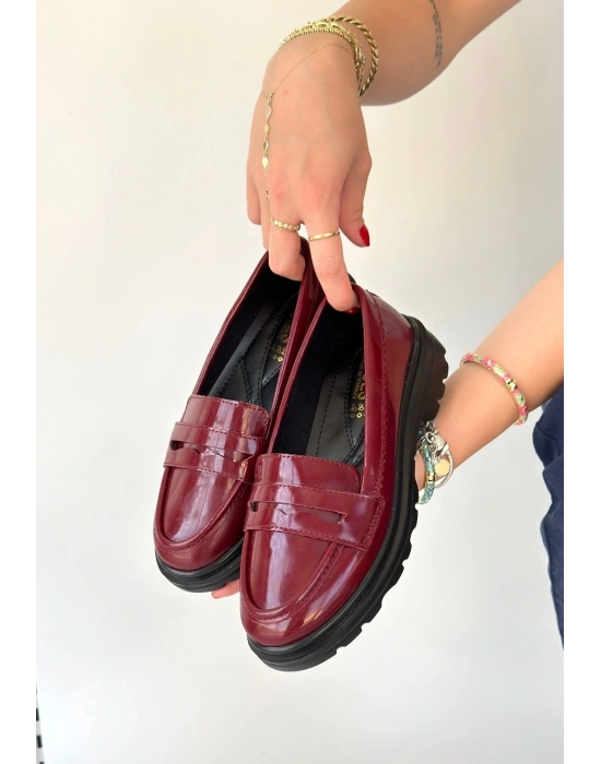 Narli Bordo Rugan Oxford Ayakkabı