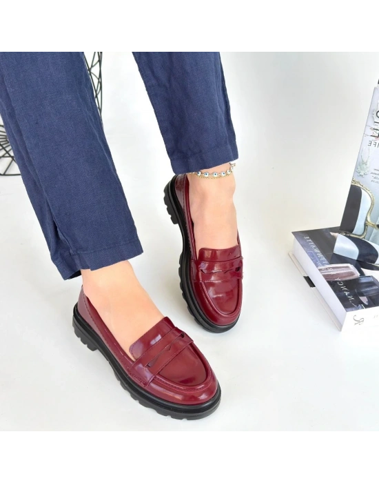 Narli Bordo Rugan Oxford Ayakkabı