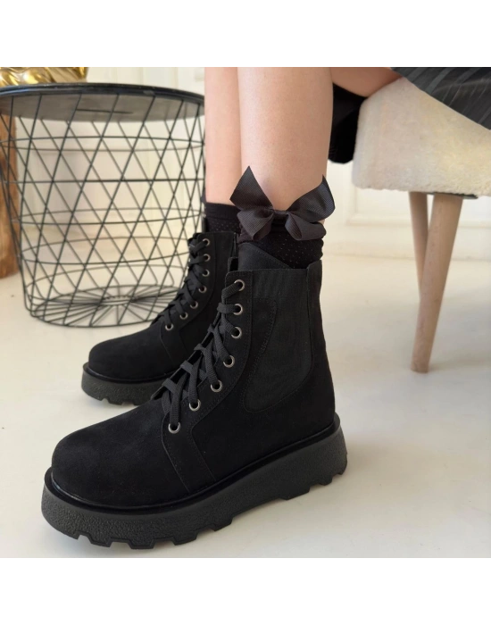 Niori Siyah Süet Bağcıklı Kadın Bot