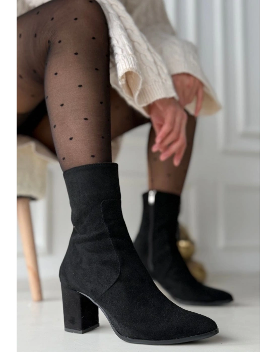 Noort Siyah Süet Topuklu Kadın Bot