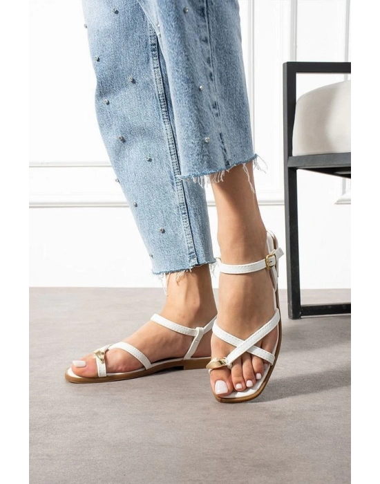 Nordi Beyaz Cilt Kemerli Sandalet