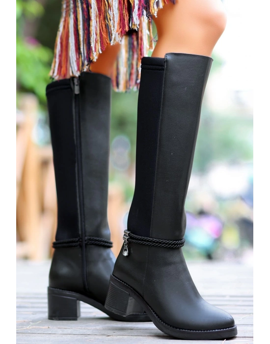 Olha Siyah Cilt Topuklu Çizme