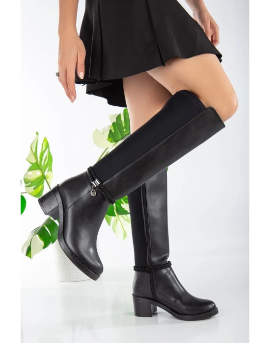 Olha Siyah Cilt Topuklu Çizme