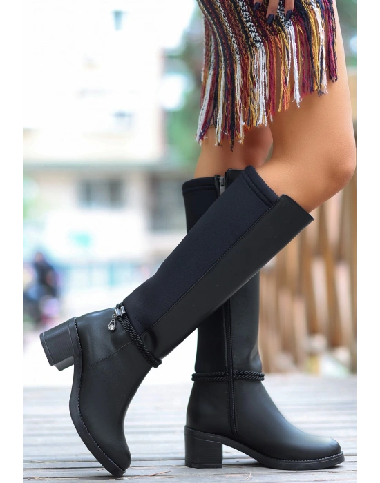 Olha Siyah Cilt Topuklu Çizme