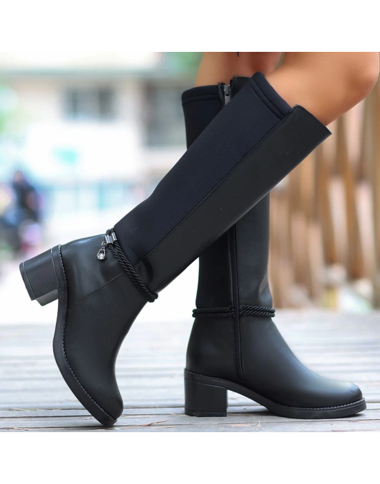 Olha Siyah Cilt Topuklu Çizme