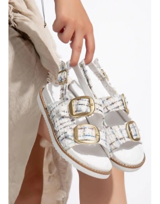 Olira Beyaz Simli Kemerli Kadın Sandalet