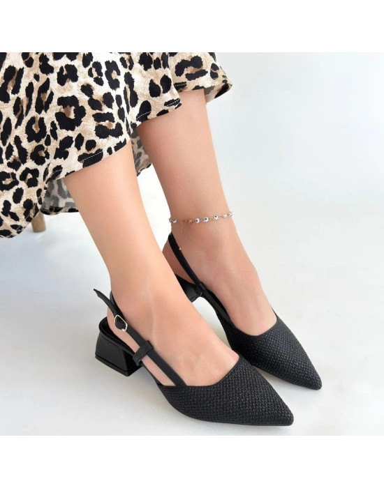 Onji Siyah Cilt Topuklu Ayakkabı