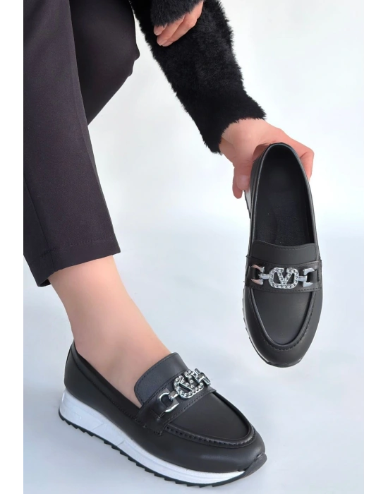 Otra Siyah Cilt Babet Ayakkabı