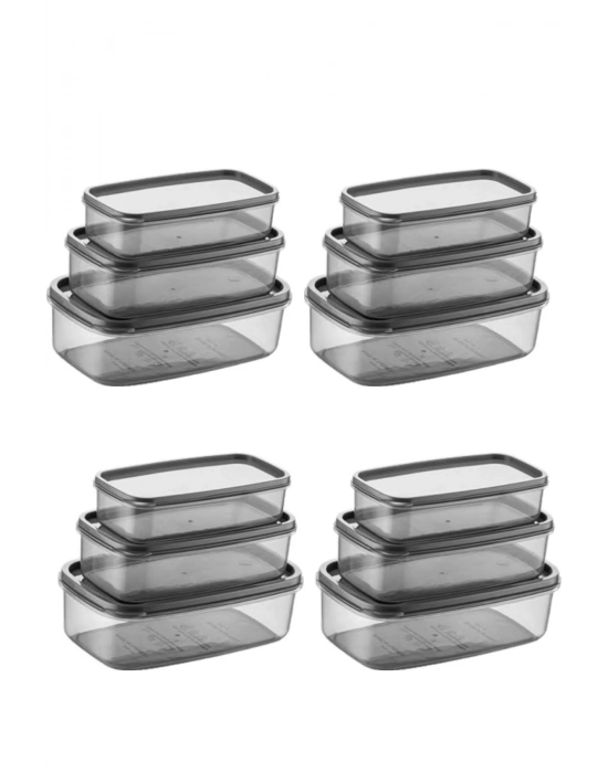 Oval 12 Parça Hava Almaz Sızdırmaz Saklama Kabı Seti Füme 4x(300/500/800 ml)