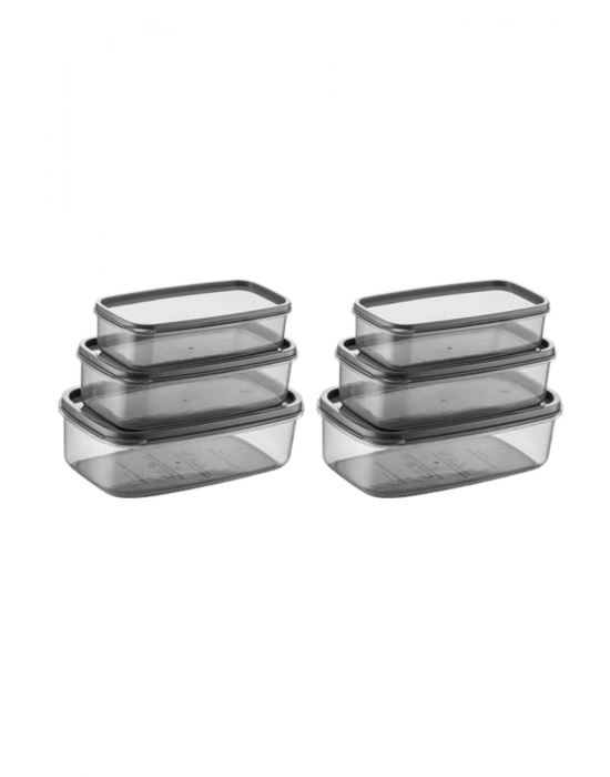 Oval 6 Parça Hava Almaz Sızdırmaz Saklama Kabı Seti Füme 2x(300/500/800 ml)