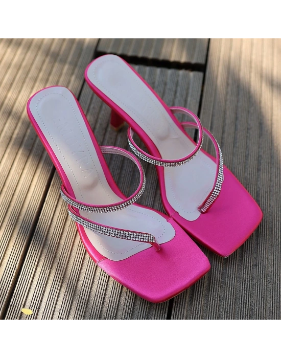 Oyra Fuşya Saten Topuklu Kadın Terlik