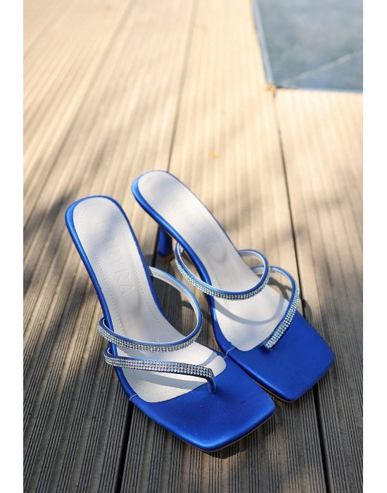 Oyra Mavi Saten Topuklu Kadın Terlik