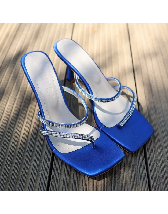 Oyra Mavi Saten Topuklu Kadın Terlik